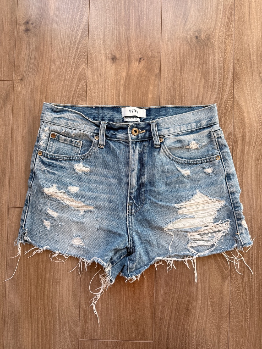 Pistola Light Wash Denim Distressed Cutoff Shorts Raw Hem Size 27 Bohemian Beach